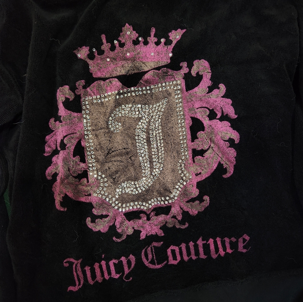 Y2k Juicy Couture Terry Cloth Track Suit Set Embellished Logo Black - Picture 3 of 6